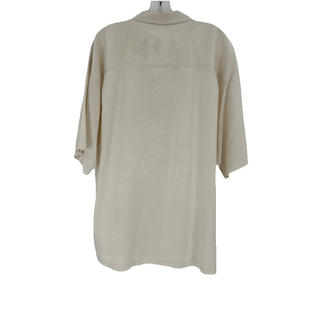 Tommy Bahama Mens XL Silk Short Sleeve Shirt Cream Bamboo Jacquard - Picture 2 of 9